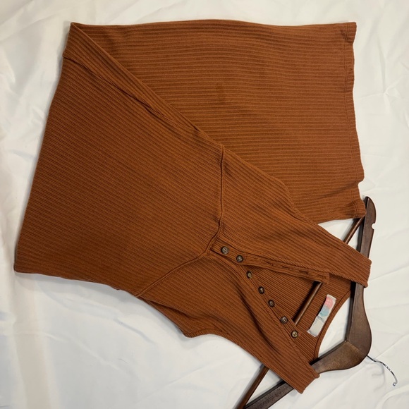 Free People Ribbed Button-Front Maxi Dress in Rust - Picture 4 of 6